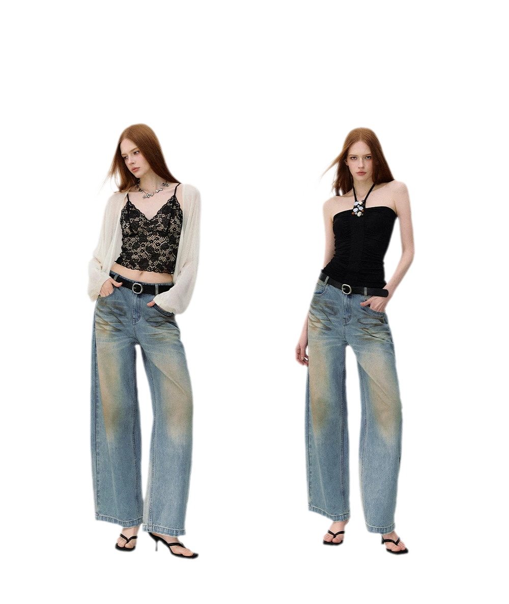 Denim Halter Top and Wide-Leg Jeans Set