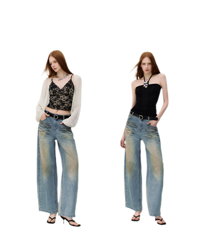 Denim Halter Top and Wide-Leg Jeans Set
