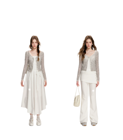 Alpaca Trim Cropped Cardigan