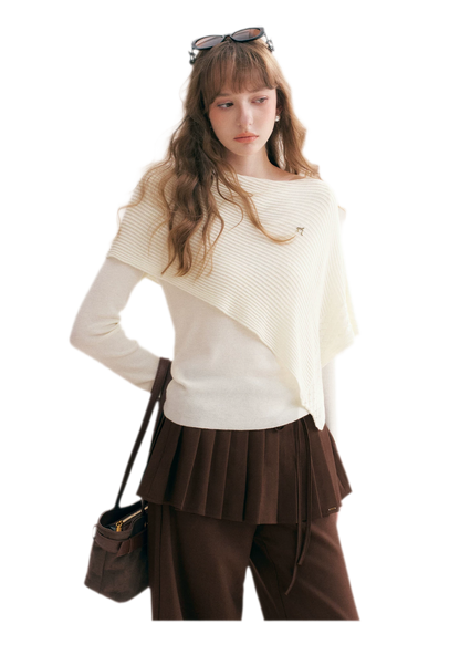 Diagonal Shawl Knit Sweater