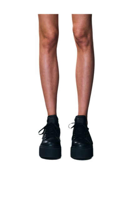 Sculptural Leather Thick-Soled Sneakers