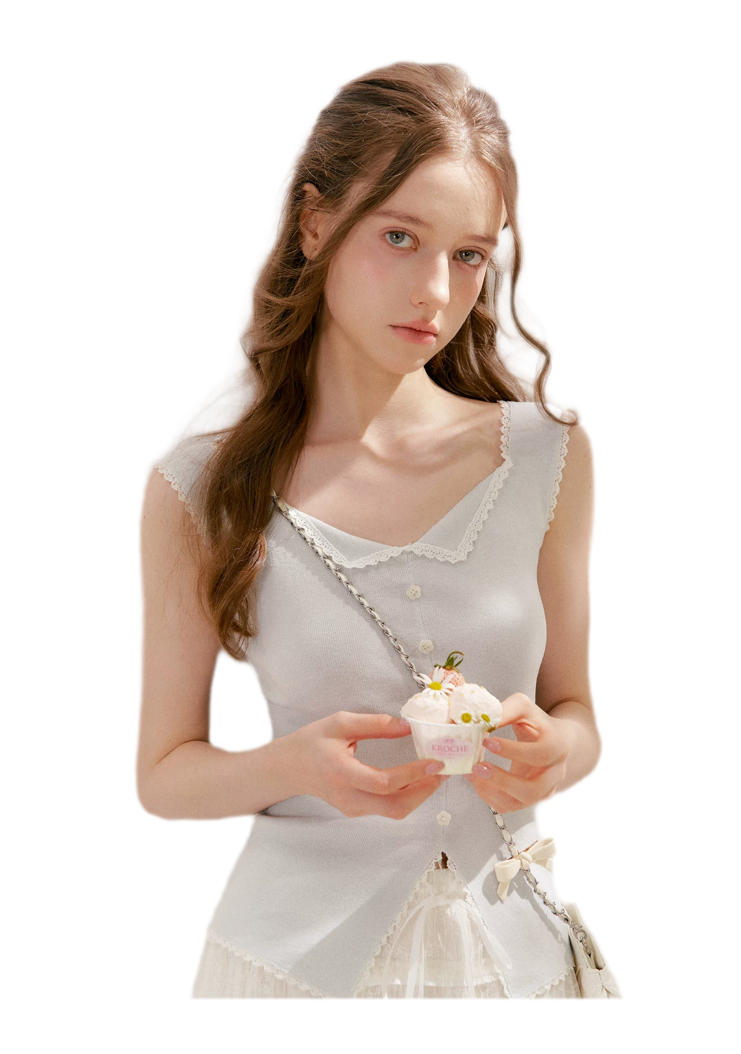 Lace Trim Knit Vest