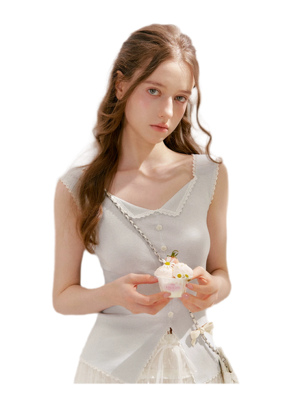 Lace Trim Knit Vest