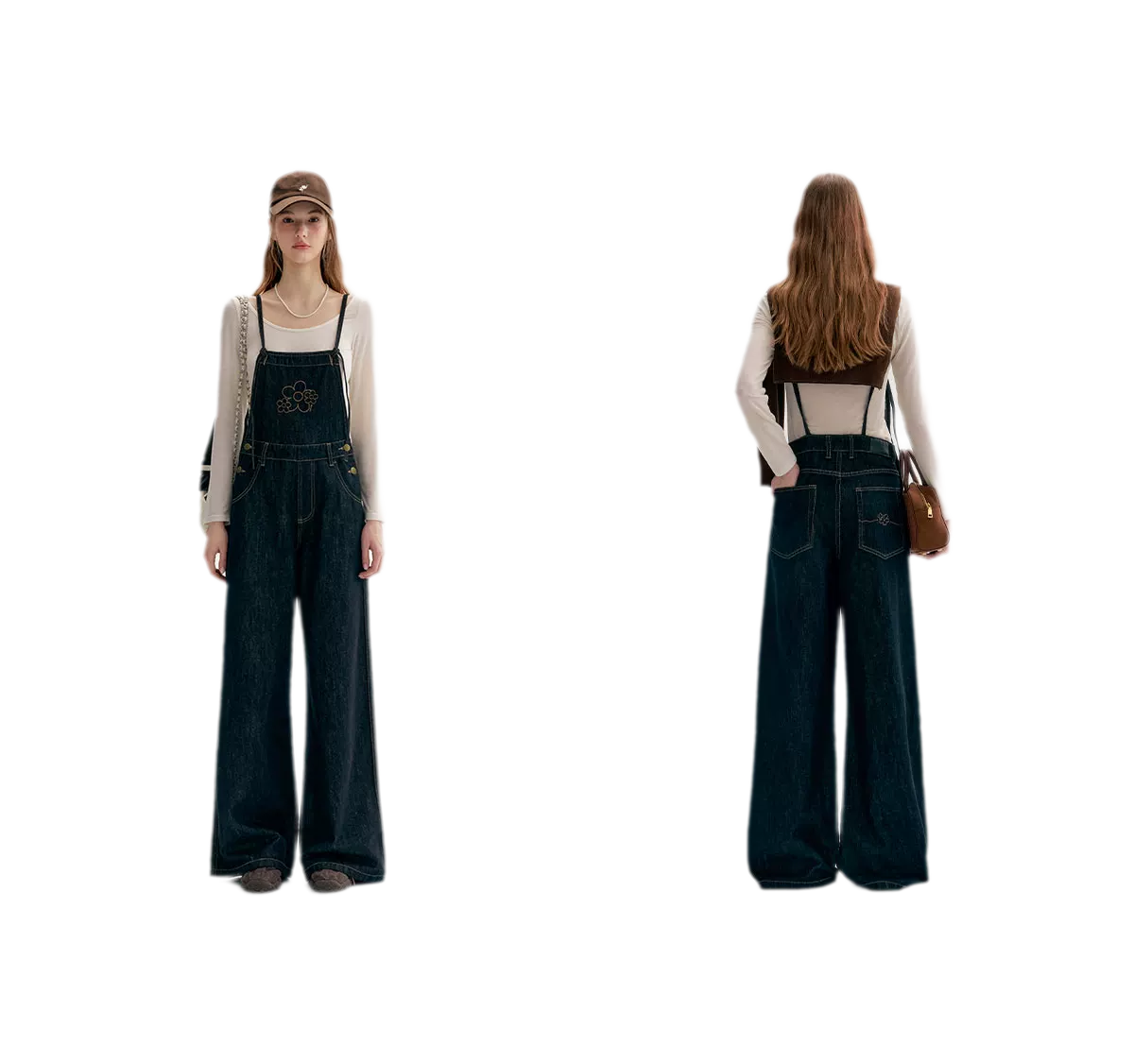 Contrast Floral Denim Overalls