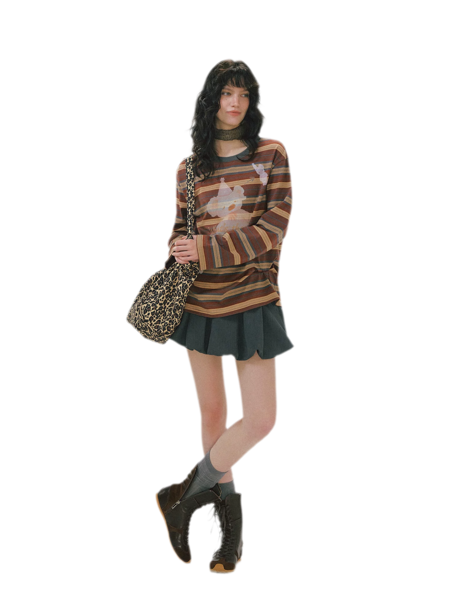 Vintage Striped Bear Graphic T-Shirt