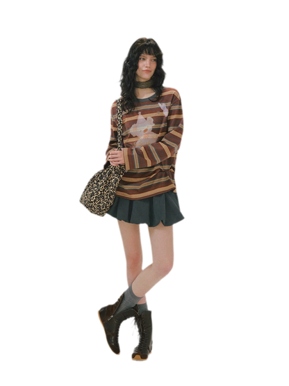 Vintage Striped Bear Graphic T-Shirt