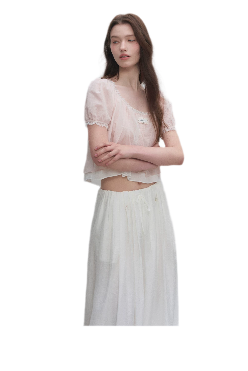 Cotton Lace Trim Cropped Top