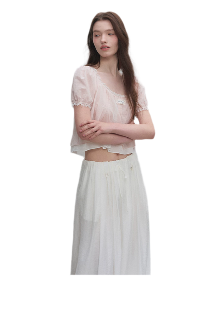 Cotton Lace Trim Cropped Top