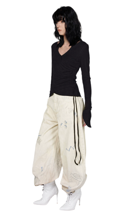 Textured Ruched Slim Long-Sleeve Top