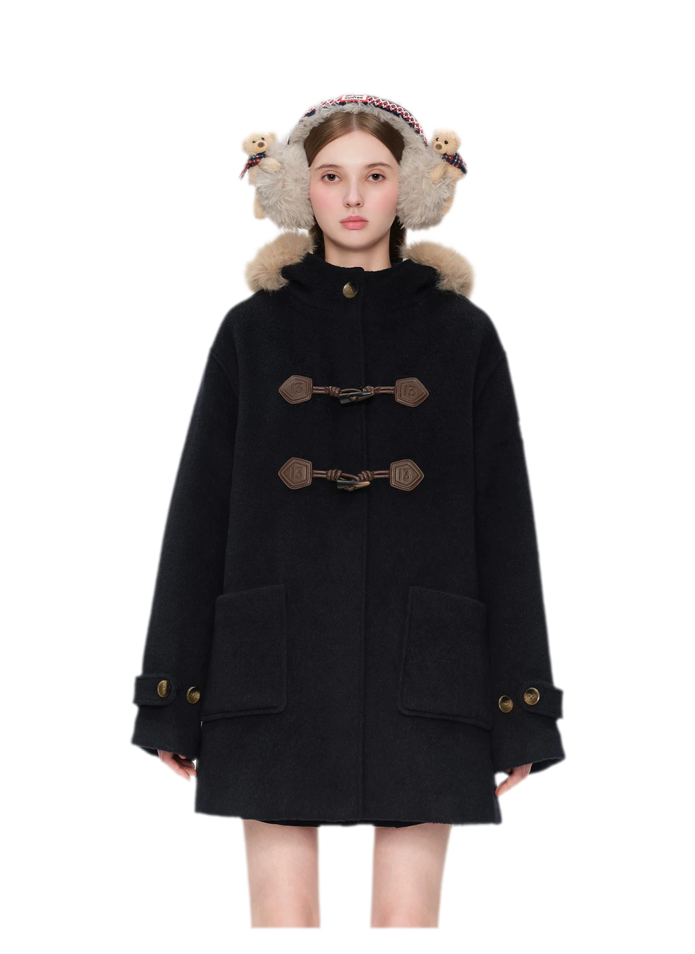 Manteau en laine texturée à boutons brandebourg