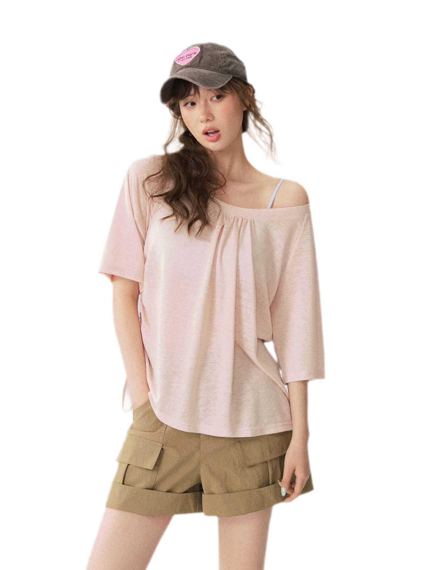V-Neck Ruched Knit Tee
