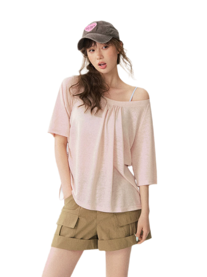 V-Neck Ruched Knit Tee