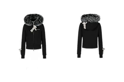 Plush Bear-Trim Fitted Hoodie