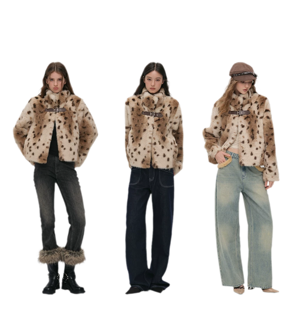 Leopard Faux Fur Buckle Jacket