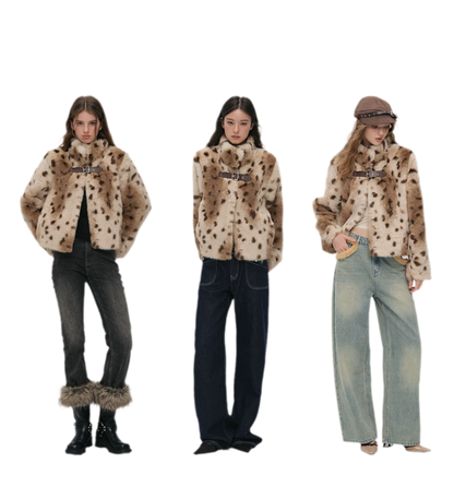 Leopard Faux Fur Buckle Jacket