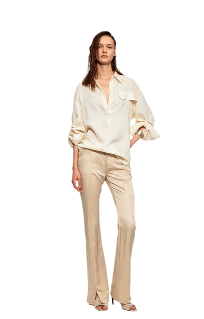 Lustrous Front-Slit Flare Pants