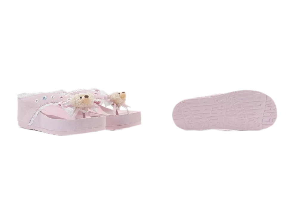 Lace Trim Platform Flip-Flops