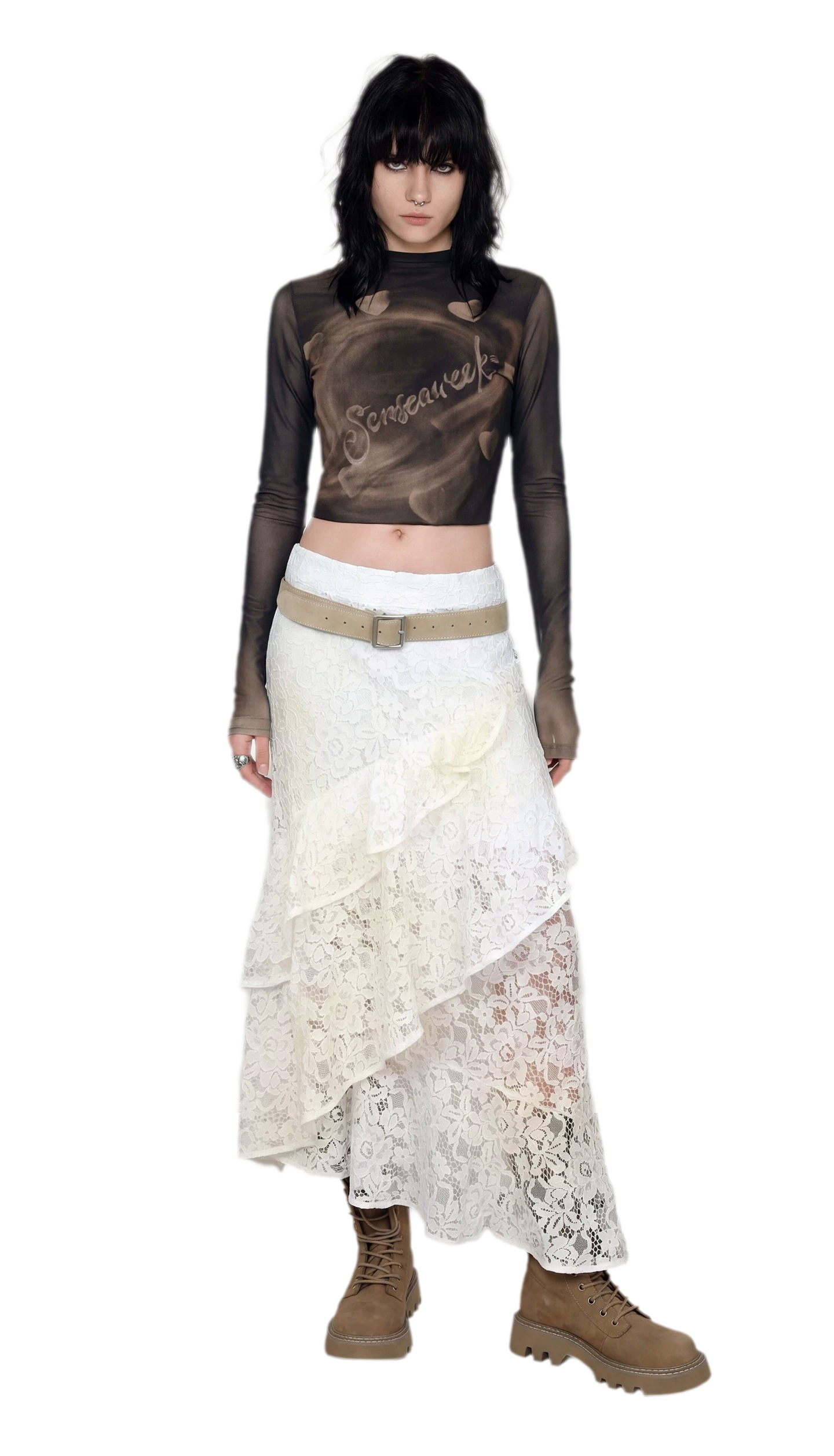 Spray-Dyed Lace Asymmetric Skirt