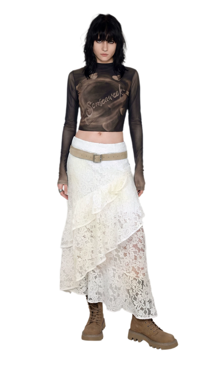 Spray-Dyed Lace Asymmetric Skirt