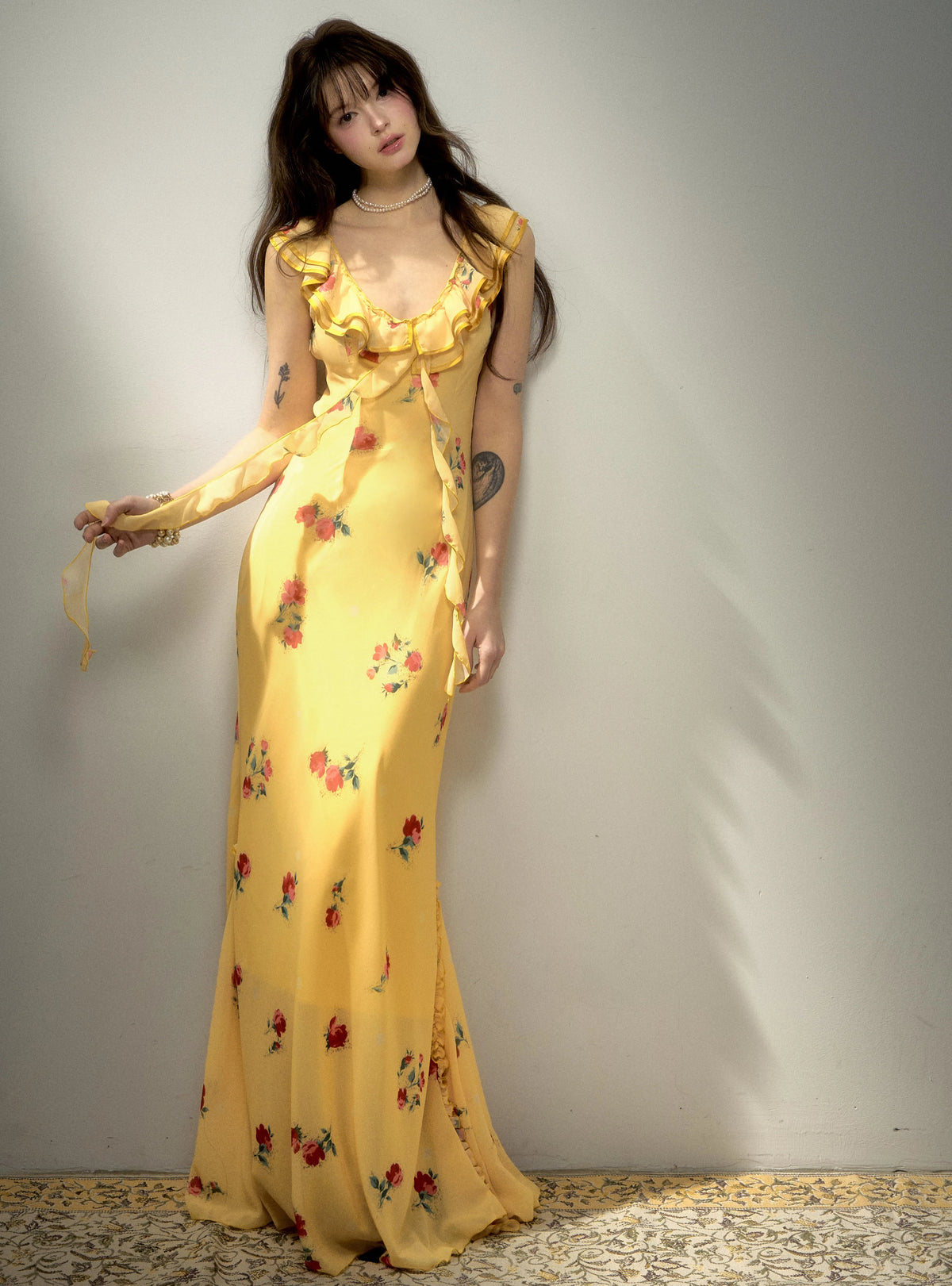 Floral Ruffle Reversible Maxi Dress