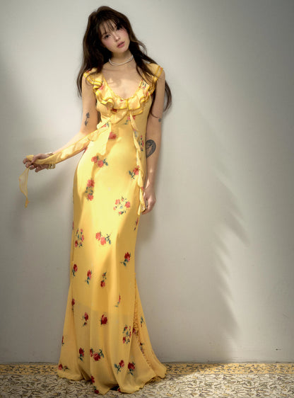 Floral Ruffle Reversible Maxi Dress