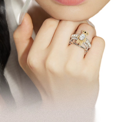 Plush Teddy Bear Pearl Ring