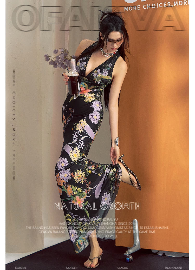 Romantic Floral Halter Long Dress