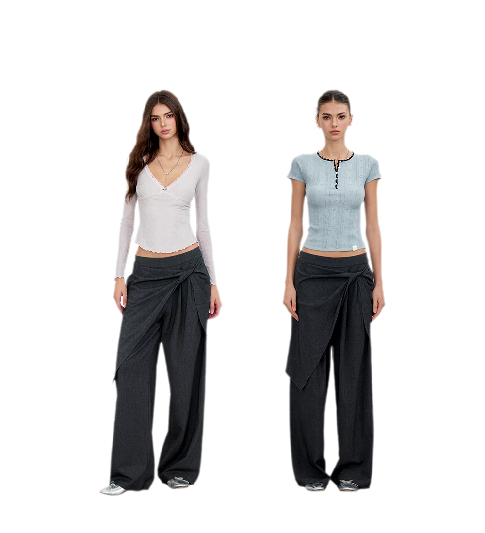 Twisted Overlay Wide-Leg Trousers