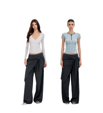 Twisted Overlay Wide-Leg Trousers