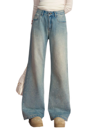 Embellished Fleece-Lined Wide-Leg Jeans