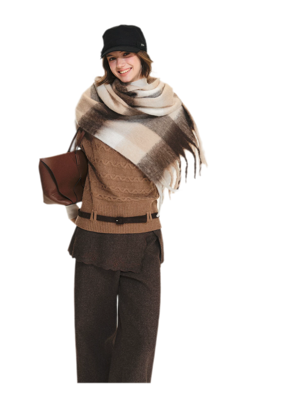 Weicher karierter Oversize-Schal mit Fransen
