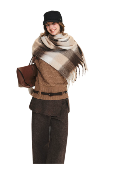 Weicher karierter Oversize-Schal mit Fransen