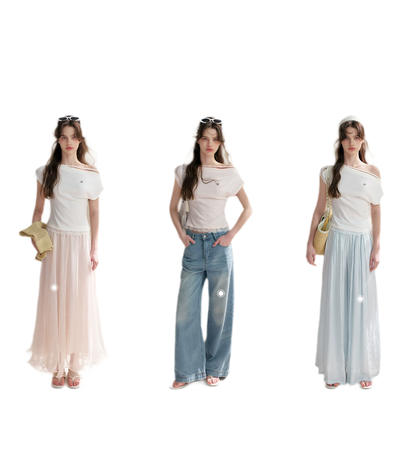 Lace Trim Asymmetric Short Sleeve T-Shirt
