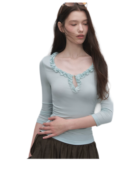 Ruffled Neck Stretch Tee