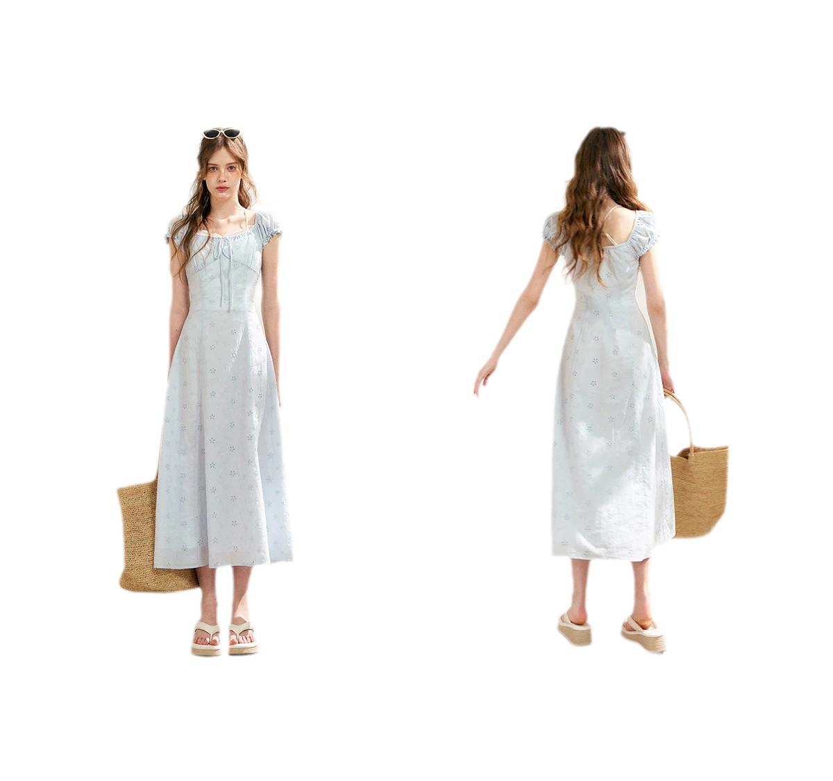 Embroidered A-Line Short Sleeve Dress