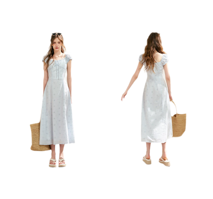 Embroidered A-Line Short Sleeve Dress