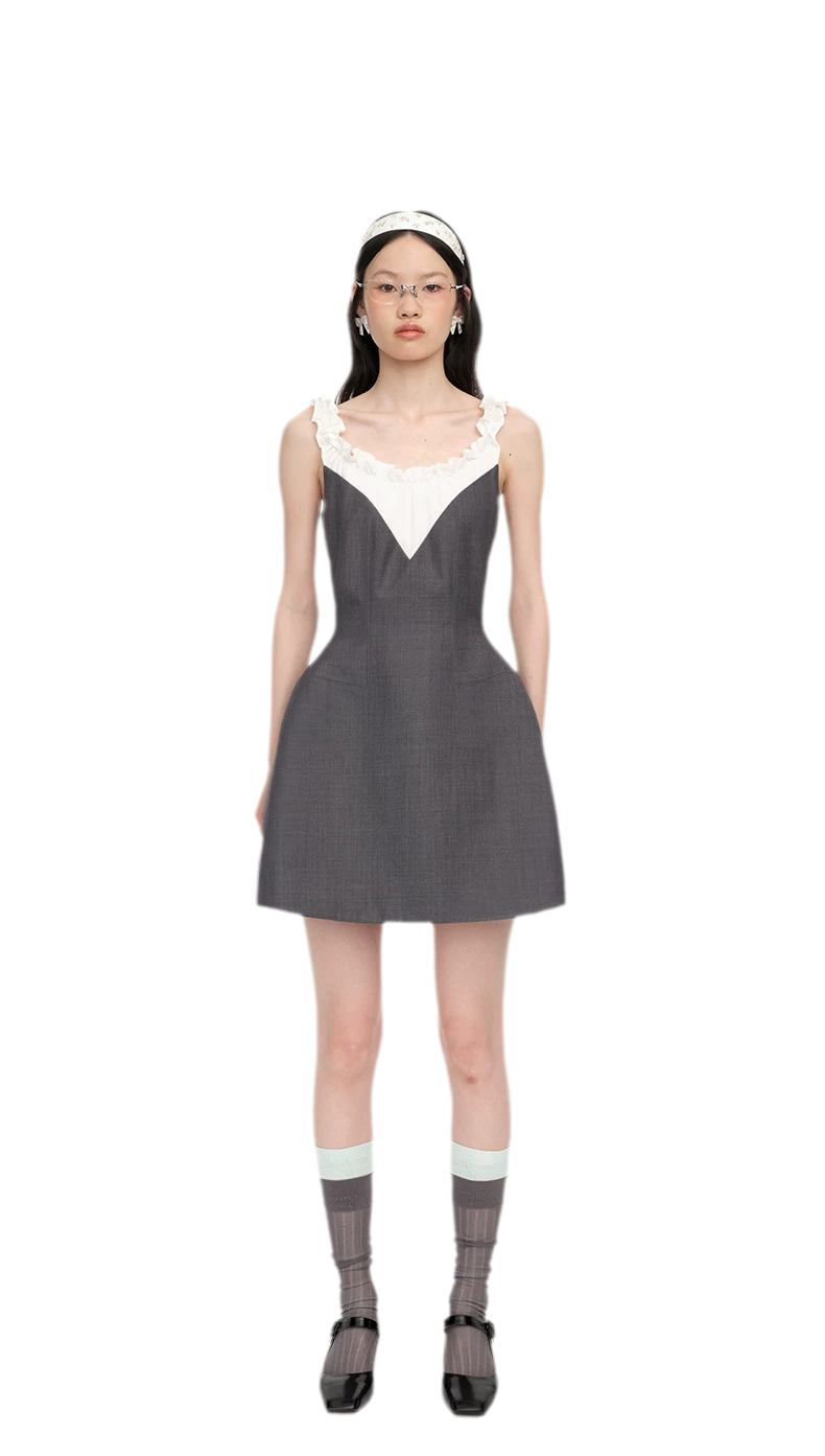 Ruffled Contrast Mini Dress