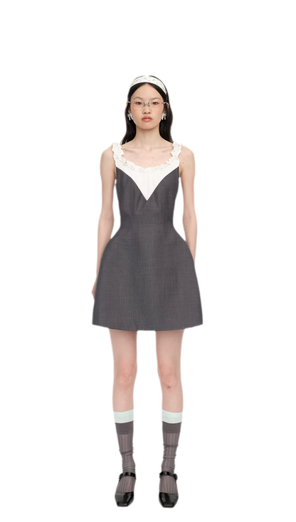 Ruffled Contrast Mini Dress