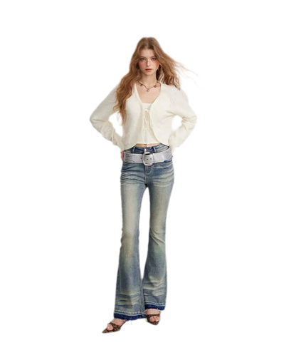 Washed Micro-Flare Contrast-Hem Jeans