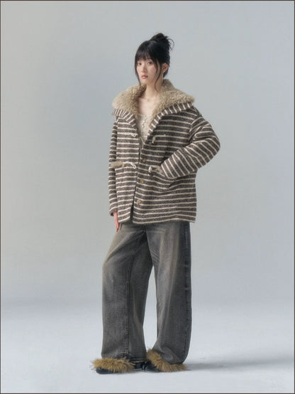 Striped Oversized Toggle Coat
