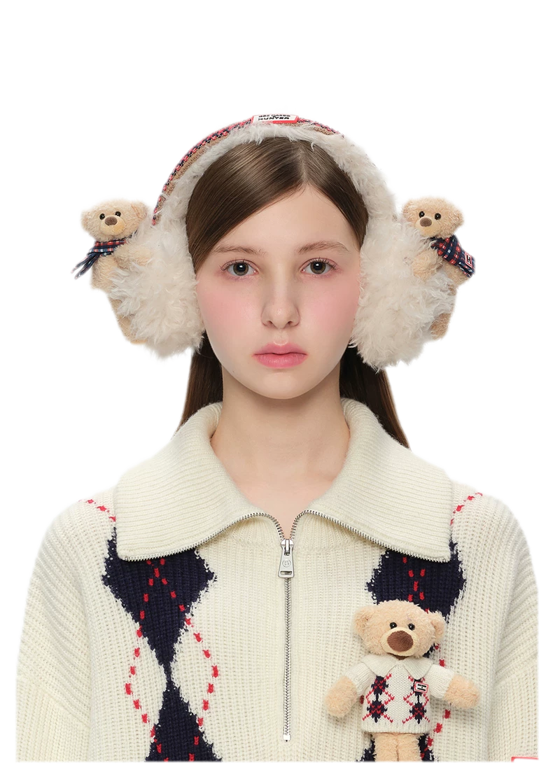 Paraorecchie in peluche a forma di orso con fiocco