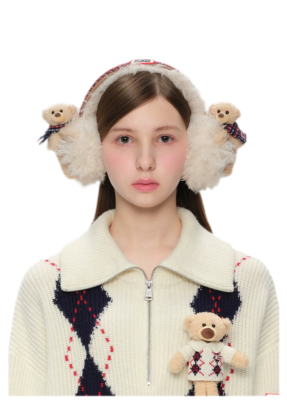 Paraorecchie in peluche a forma di orso con fiocco