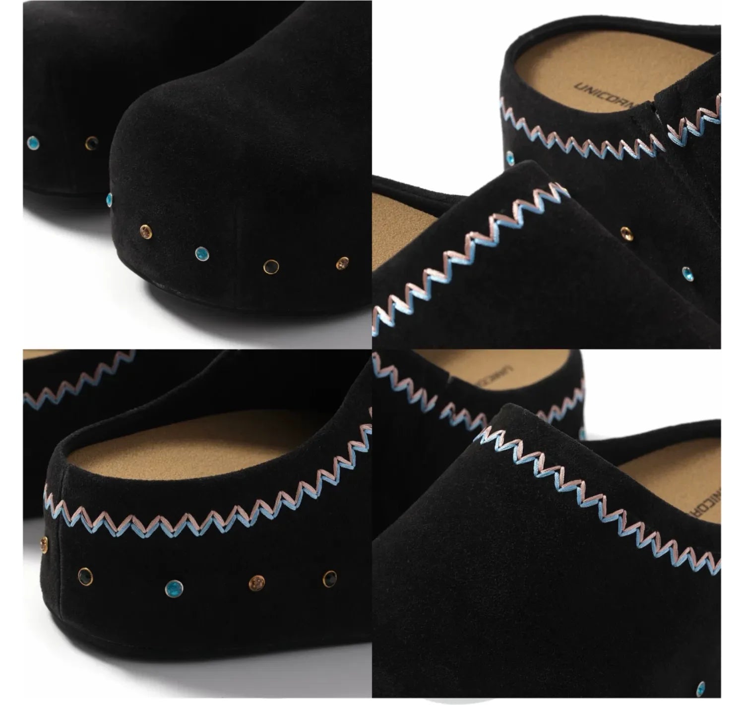 Rhinestone Platform Suede Mules