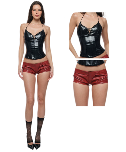 Red Waxed Low-Rise Shorts