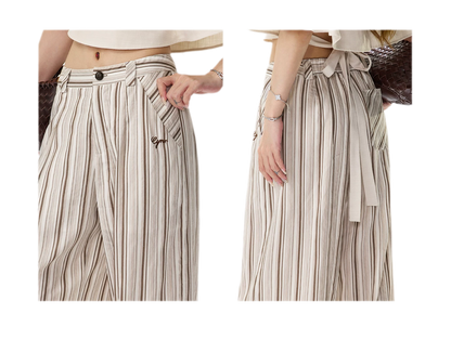 Tencel Stripe Wide-Leg Pants