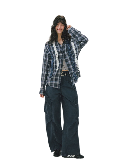 Pleated Wide-Leg Cargo Jeans