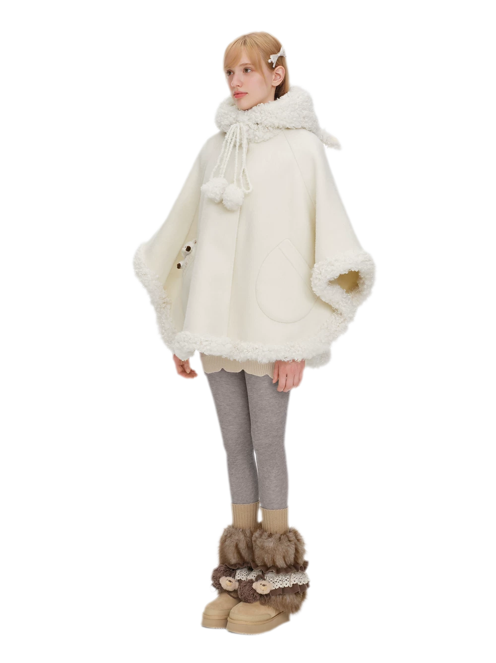 Bốt tuyết lông plush tháo rời có dây buộc