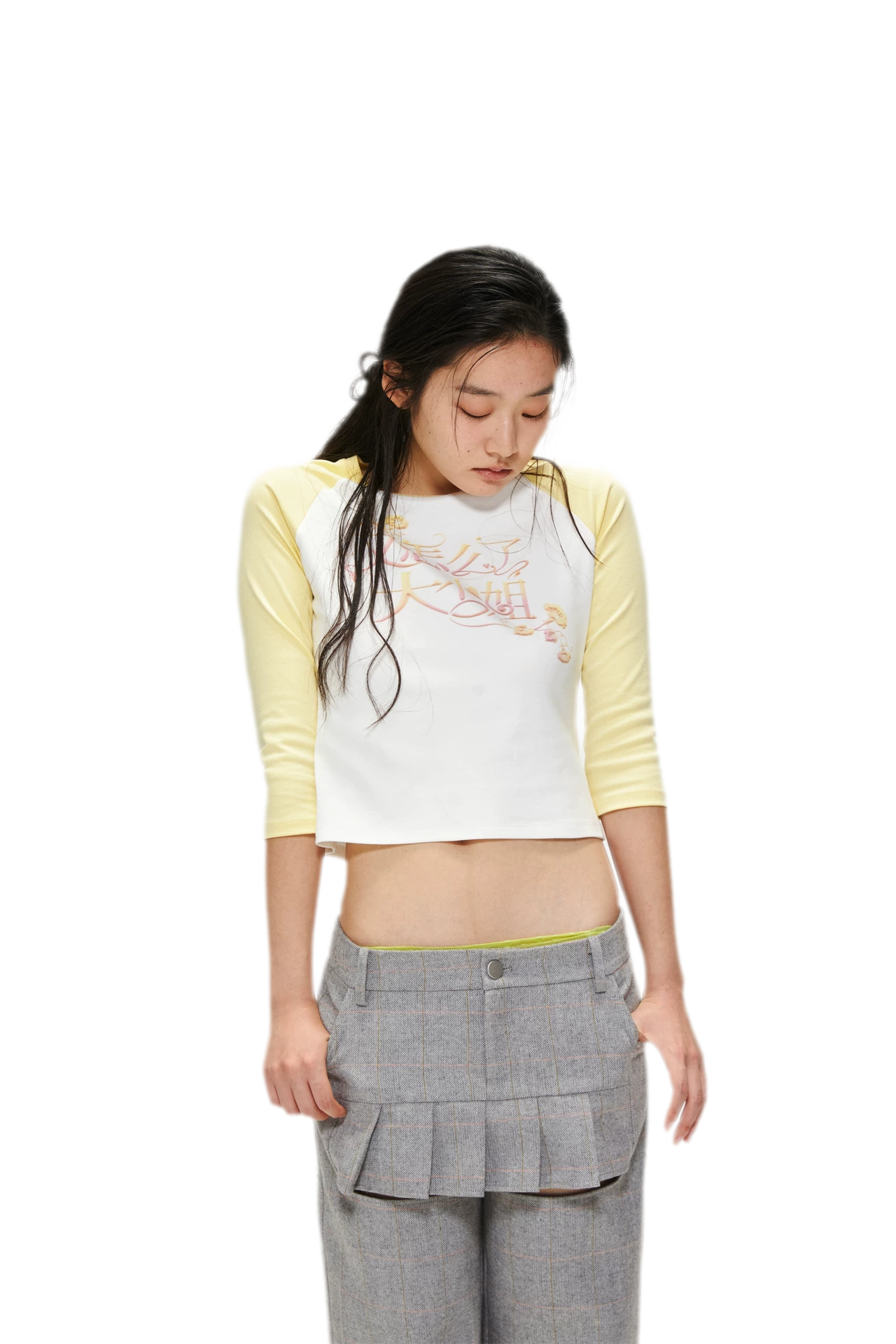 Cotton Graphic Cropped Raglan Top