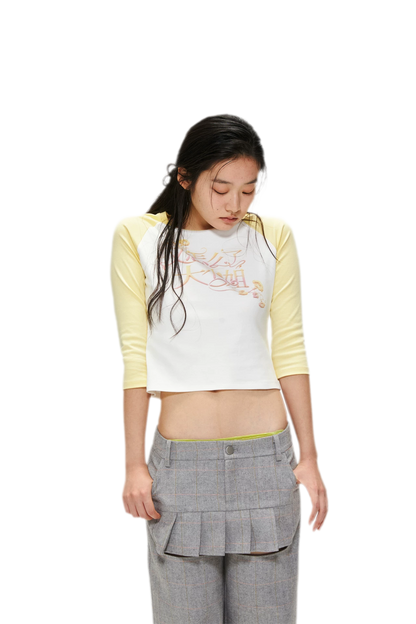 Cotton Graphic Cropped Raglan Top