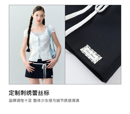 Korean Style Color-Block Tie Waist Shorts Skirt
